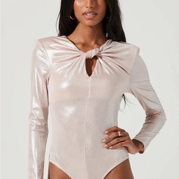 Astr Tops - Astr Metallic Pink Long Sleeve Bodysuit